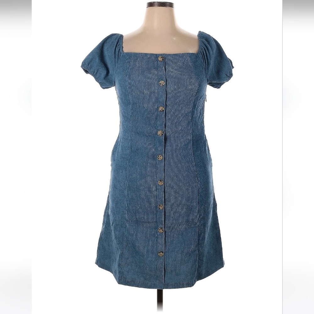 NWT CORDUROY SQUARE NECKLINE DENIM BLUE DRESS SIZE XL